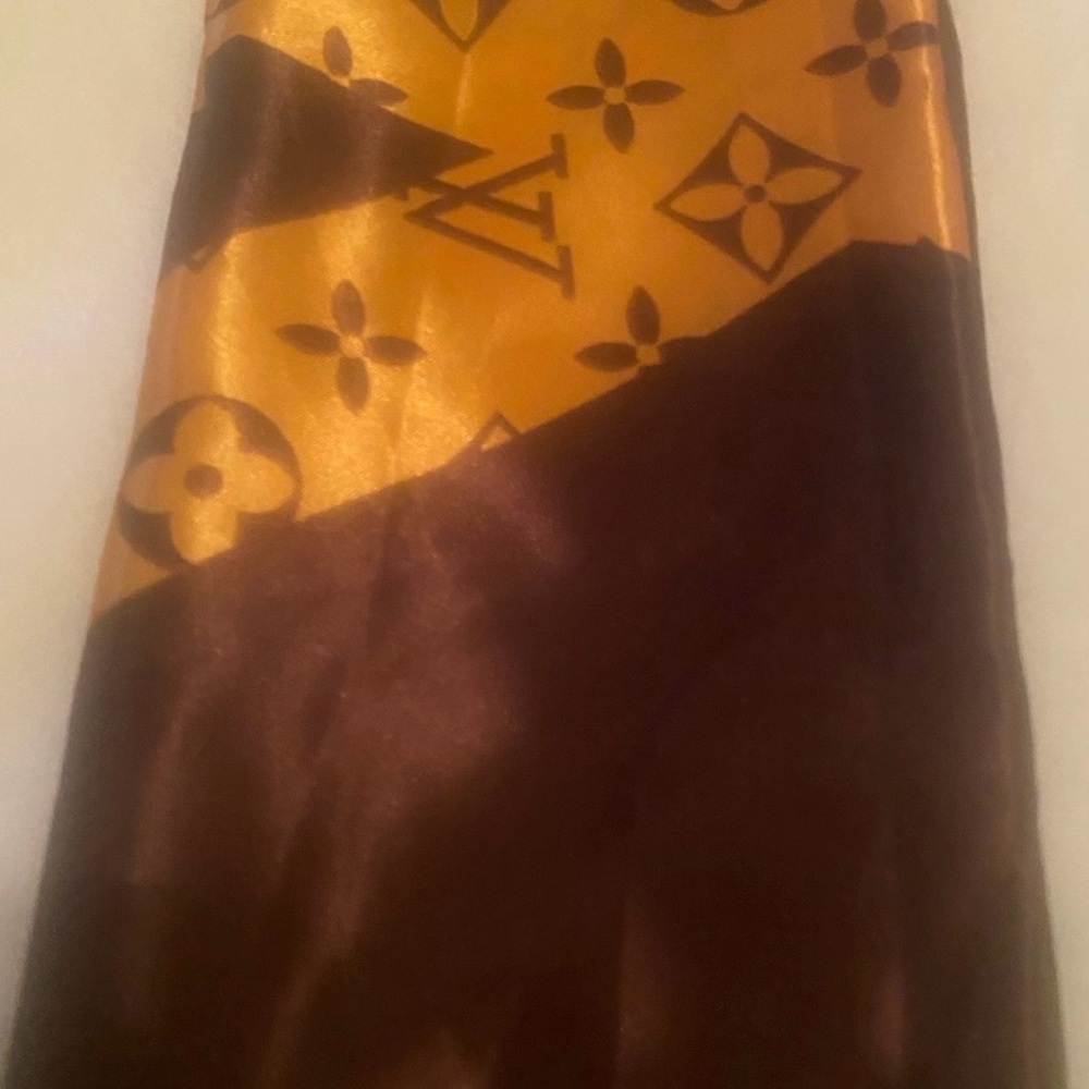 Brown and Gold/copper Monogram Silk Bandeau - Picture 2 of 4